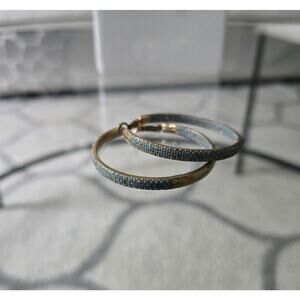 Marlyn Schiff Gold Blue Beaded Hoop Earrings New